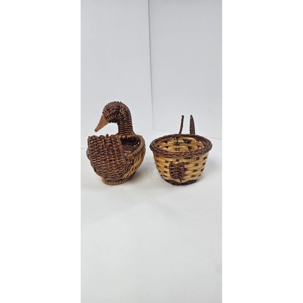 Vintage Wicker‎ Bunny & Duck Mini Baskets Set Easter Farmhouse Decor